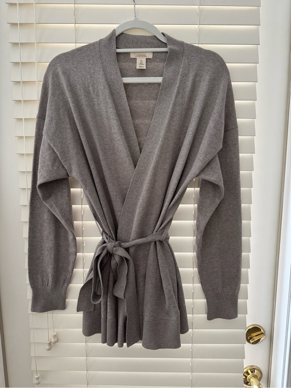 H&M Gray Brown Cotton Cashmere Cardigan with Tie Belt